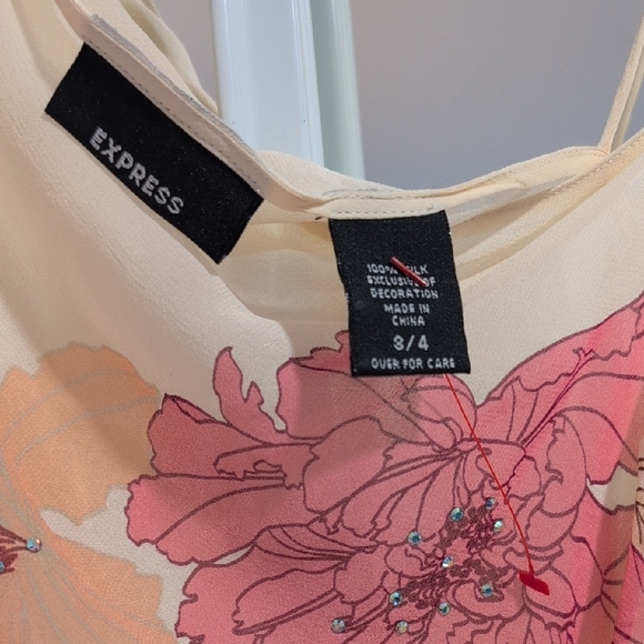 Express Cream and Pink Floral One Sleeve Blouse - Picture 2 of 6